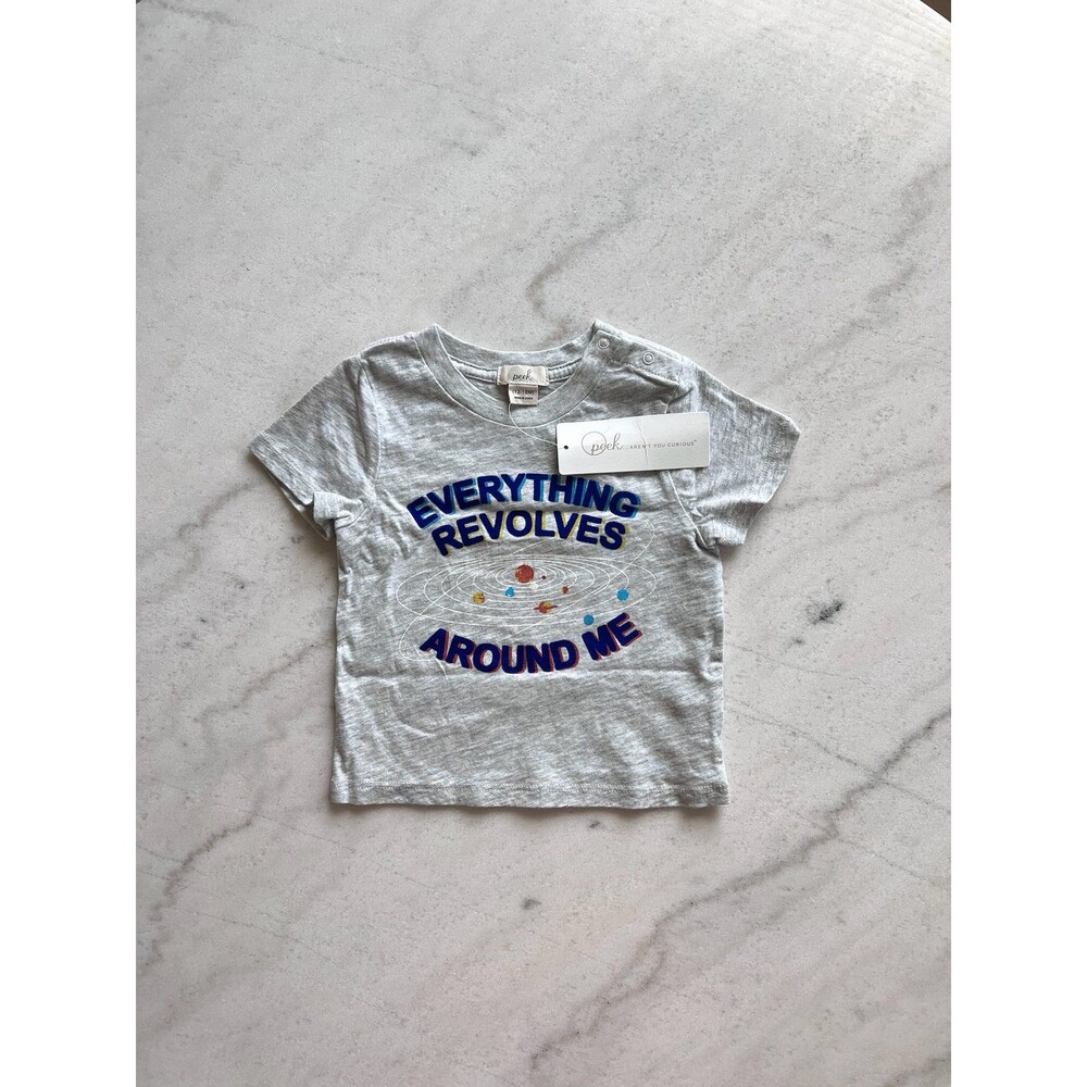 NWT!! Peek Kids Grey Heather T-Shirt 12-18M 'Everything Revolves Around Me'
